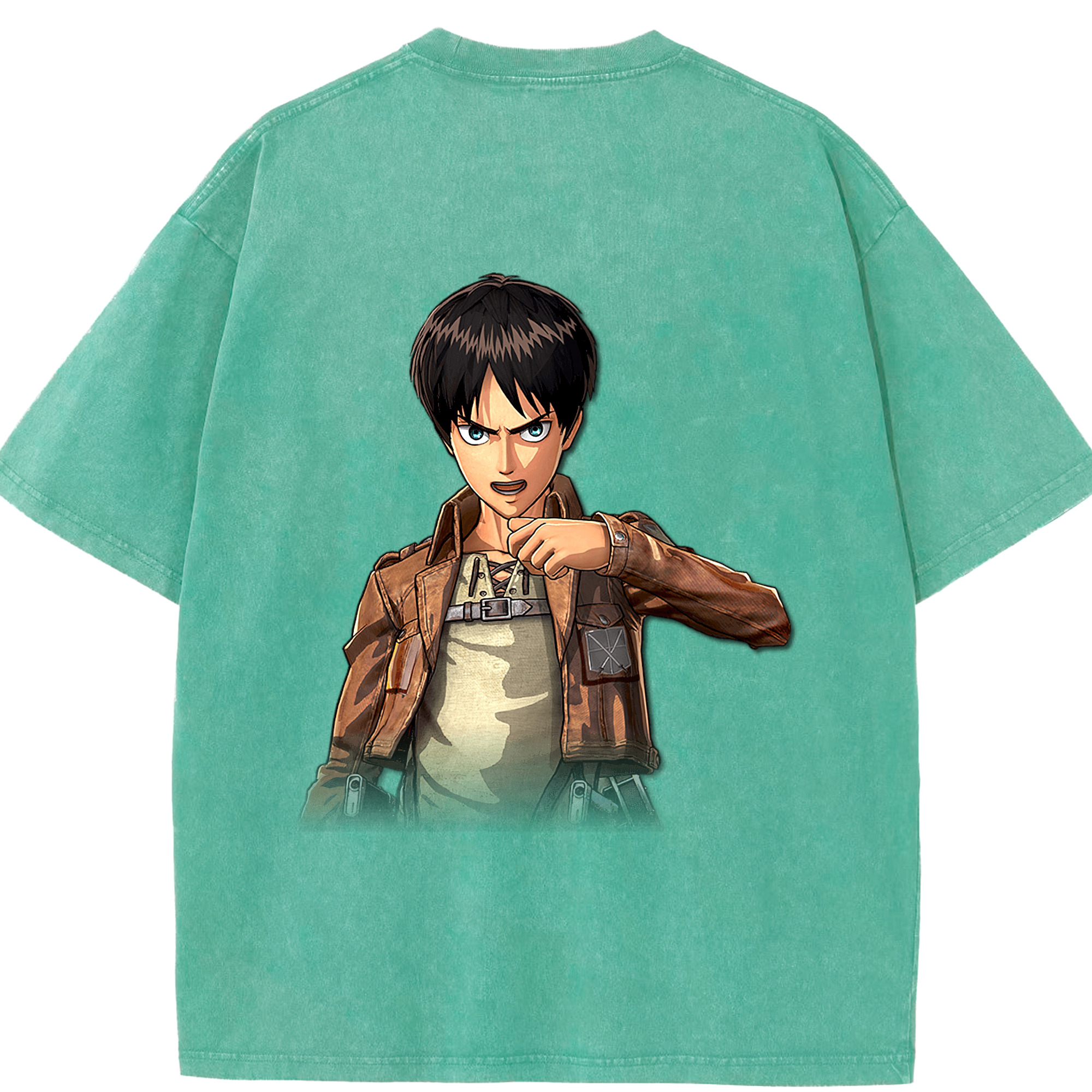 （画像用） 進撃の巨人 エレン･イェーガー Attack on Titan Eren Jäger 綿100% ヴィンテージ風 半袖Tシャツ（背面プリント）